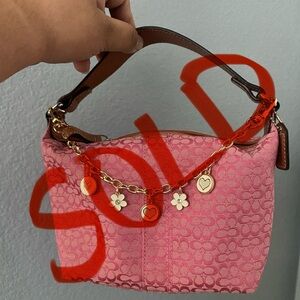 Coach Pink and Gold Shoulder Bag with Signature Design
